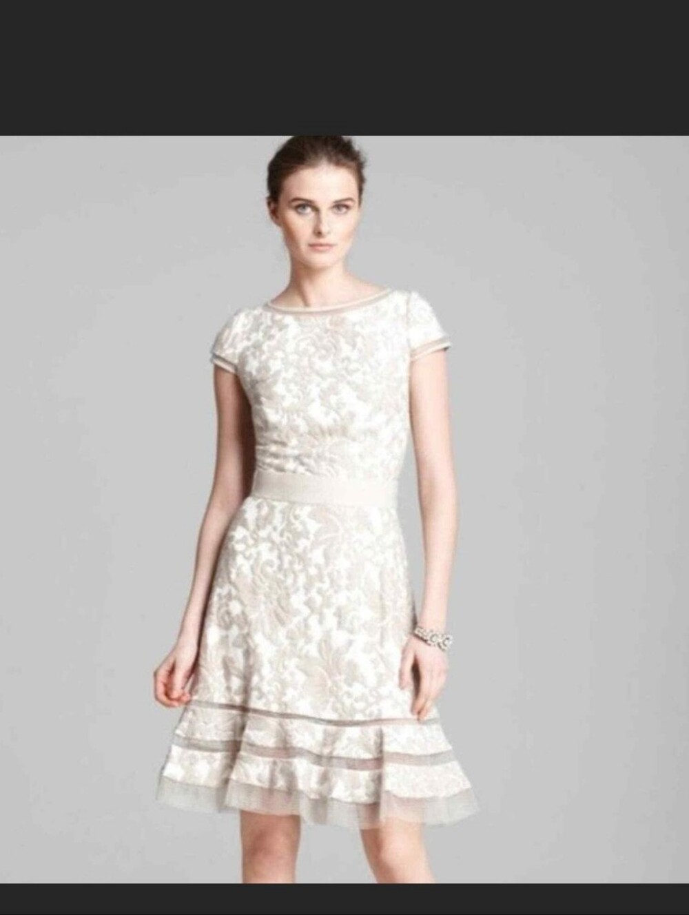 Tadashi Shoji cream beige cocktail dress Sz 6